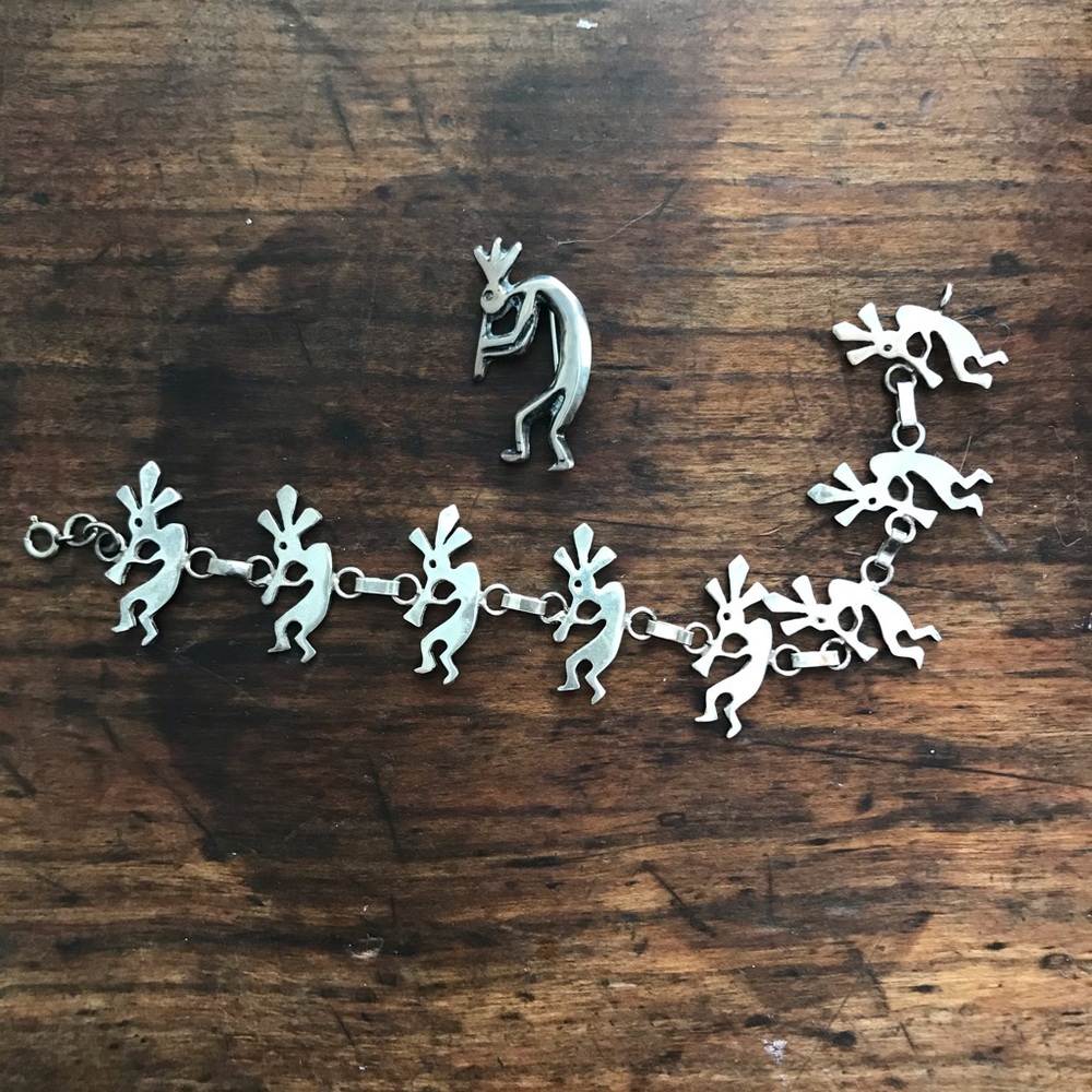 Sterling silver Kokopeli Pin and Bracelet